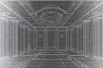 Fototapeta premium Minimalistic interior line art of classical architecture with columns and dome ceiling