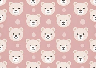 Cute Bear Faces Pattern on Pink Background for Playful Decor and Children&rsquo;s Products, Ideal for Fabric, Wallpapers, and Stationery, Bringing Joyful Vibes to Everyday Items