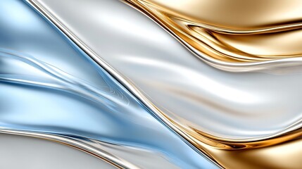 Abstract Fluid Soft Satin Wave Textures in Shades of Blue, Silver, and Gold with a Smooth Gradient Flow for Elegant Backgrounds and Design Elements