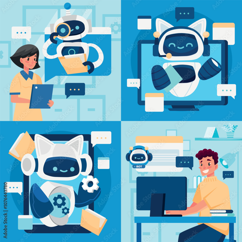 Canvas Prints friendly robots interacting with people
