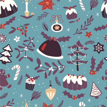 Christmas Hand Drawn Vector Doodle Illustration.  Xmas Hand Drawn Elements.