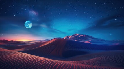 Desert Night Sky with Moon and Stars   Landscape Photography