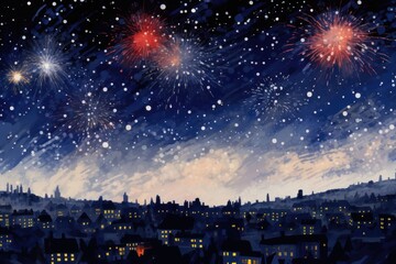 Fireworks night city sky.