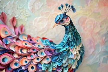 Fototapeta premium Paper Peacock in a Colorful Abstract Setting