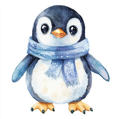 cute Penguin watercolor clipart illustration isolated