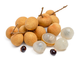 Top view Fresh longan fruit with seed on white background