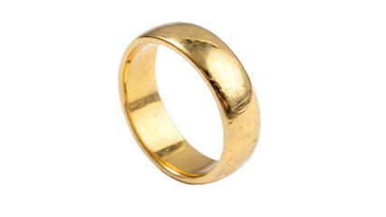 Golden wedding ring, a symbol of love and commitment, isolated on white background