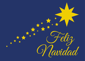 Banner con mensaje Feliz Navidad en español con silueta de estrella navideña de Belén con estrellas para tarjetas y felicitaciones