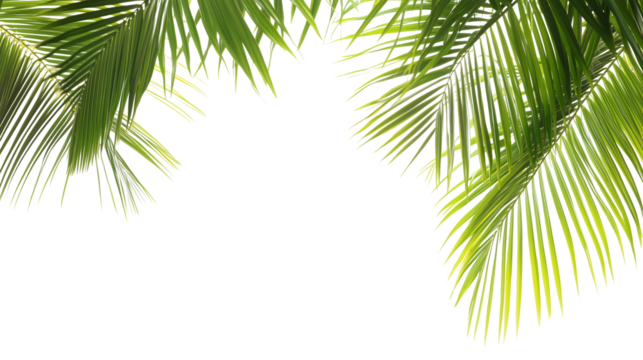 bright green palm leaves frame isolated on transparent background