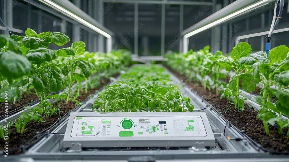 Fototapete Innovative high tech irrigation system controlling water usage and crop growth in a smart farm utilizing sensor data analysis and automation for optimal sustainability and efficiency