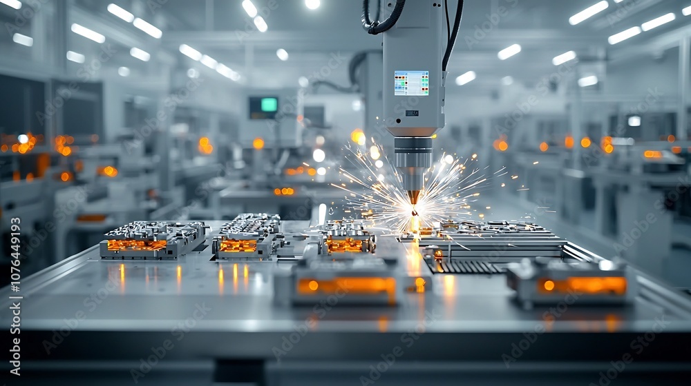 Aufkleber powerful automated machinery skillfully performing metalworking dramatic sparks and glowing effects 