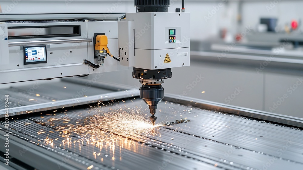 Poster advanced manufacturing technology showcased as a high precision cnc machine drills into metal sparks