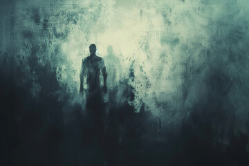 Scary sinister zombie wandering in street with lighting on Halloween