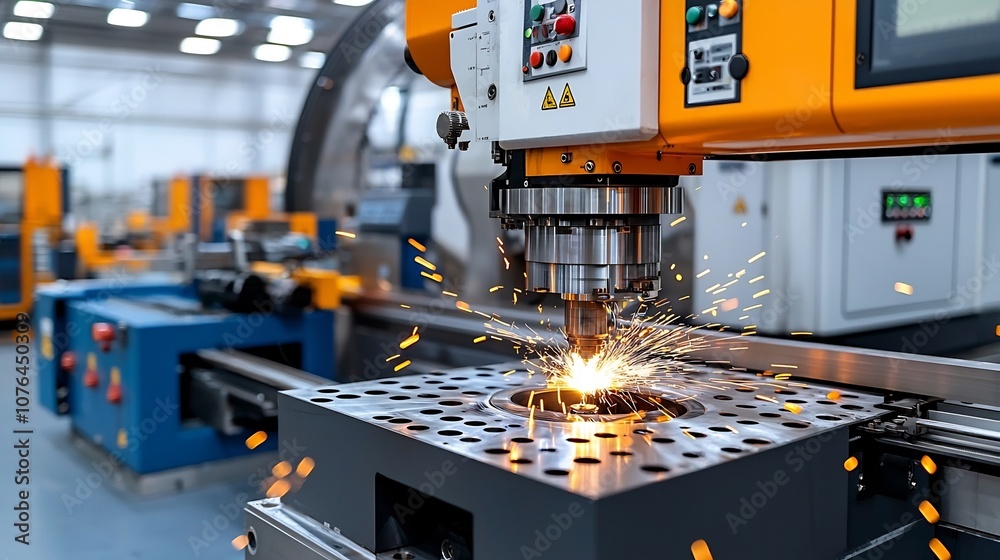 Aufkleber Sparks flying from a powerful metal fabrication machine capturing the energy and precision of industrial production processes at work in a manufacturing workshop or factory setting