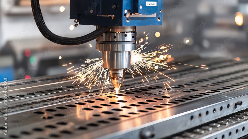 Aufkleber metal fabrication machine working with sparks capturing the energy and precision of industrial produ