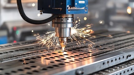 Metal Fabrication Machine Working with Sparks Capturing the Energy and Precision of Industrial Production Processes in a Modern Factory or Workshop Setting