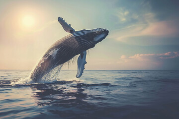 Fototapeta premium Fantastically beautiful majestic huge whale in ocean
