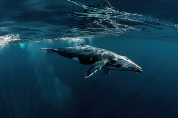 Obraz premium Fantastically beautiful majestic huge whale in ocean
