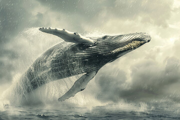Fototapeta premium Fantastically beautiful majestic huge whale in blue ocean