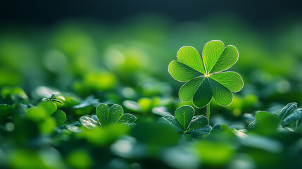 rare four-leaf clover on a background of green grass, symbolizing luck and good fortune