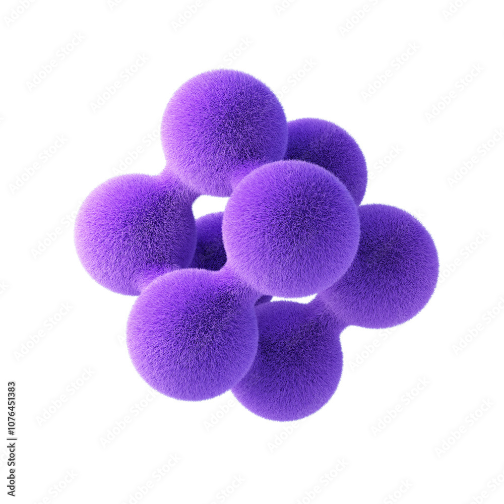 Fototapete abstract shape made of violet fur, isolated on white background. 3d rendering.