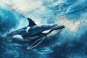 Obraz premium Fantastically beautiful majestic huge whale in ocean