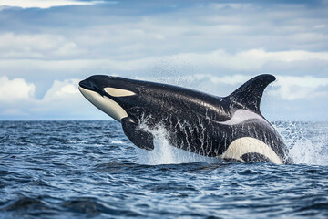 Fototapeta premium Fantastically beautiful majestic huge whale in deep ocean