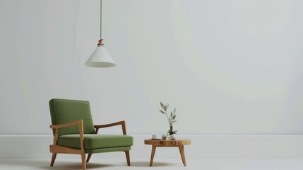 Minimalist Interior Design with a Green Armchair and Wooden Table