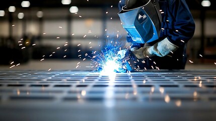 Close up view of a skilled welder expertly carrying out a metal welding procedure