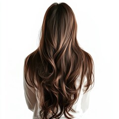 Fototapeta premium A beautiful woman with long, wavy hair displayed from the back, highlighting the sleek and vibrant hair texture.
