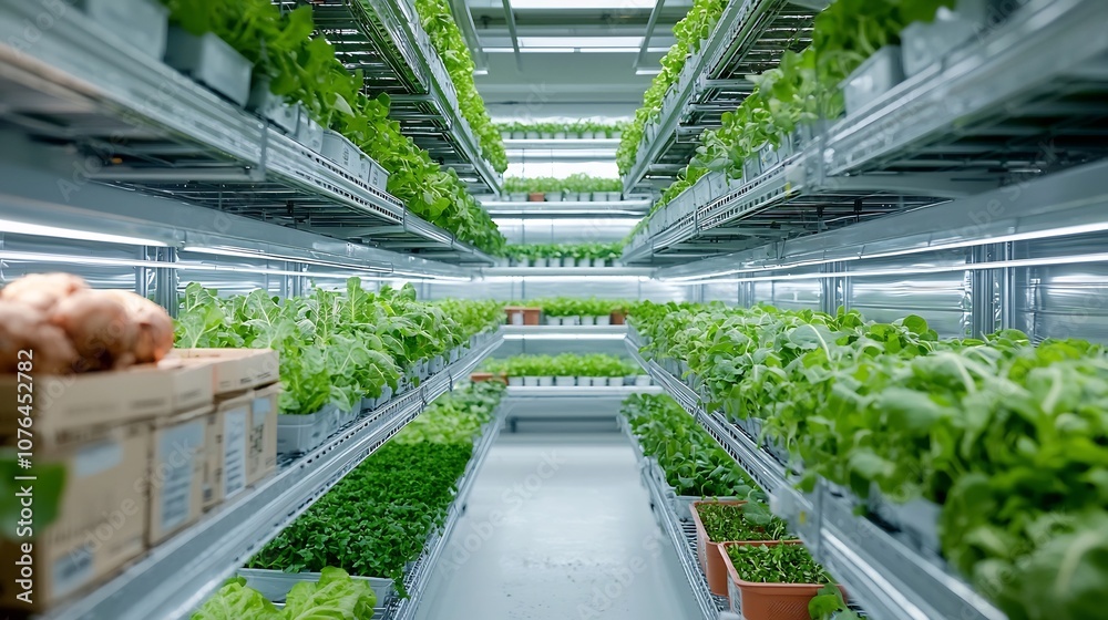 Poster Innovative vertical hydroponic system with carefully managed nutrient levels and lighting creating an efficient and sustainable indoor farming layout for leafy green produce