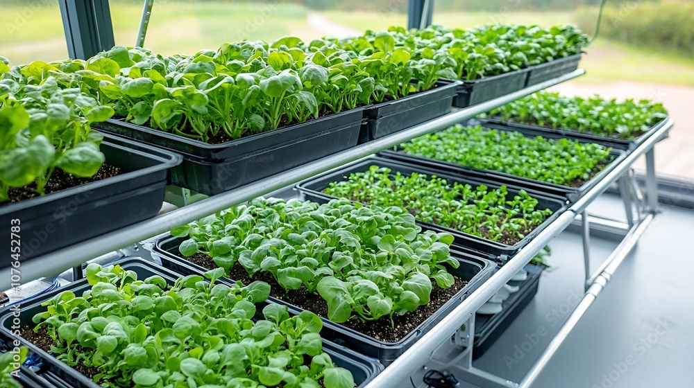 Aufkleber Carefully Designed Vertical Hydroponic System with Optimized Lighting and Nutrient Levels to Grow Nutrient Dense Leafy Greens in a Sustainable and Space Efficient Manner