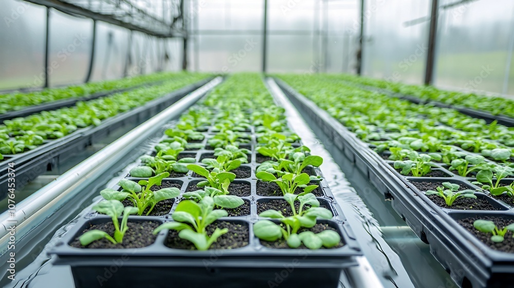 Aufkleber nutrient enriched water flowing through hydroponic channels supporting the lush growth of spinach le