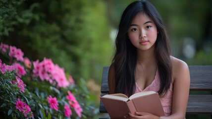 Fototapeta premium Teen Girl Reading in Quiet Garden