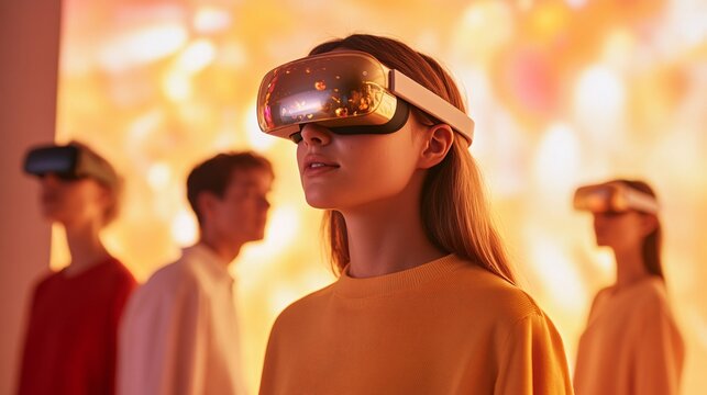 Immersive Experience with Diverse Group Engaged in Contemporary Art Virtual Reality - Powered by Adobe