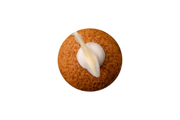 Delicious sweet shu cake with cream and nuts