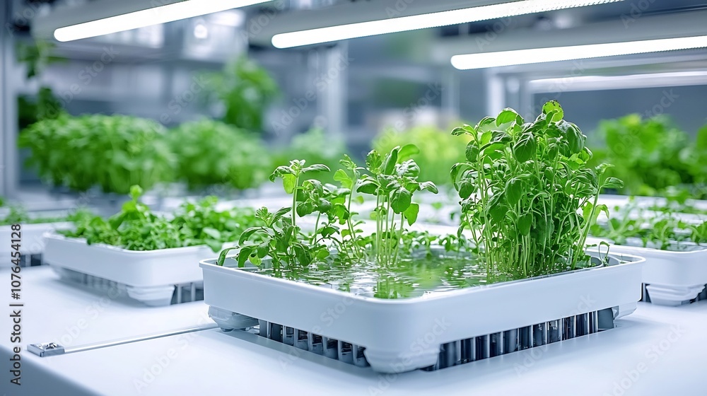 Poster hydroponic indoor farming setup with water channels nutrient solution circulation and lush healthy h