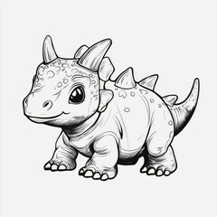 Obraz premium Adorable Cartoon Dinosaur Character Sketch in Black and White, Perfect for Children's Books, Educational Materials, and Fun Illustrations for All Ages