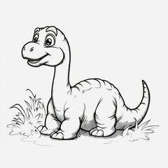 Fototapeta premium Cute Dinosaur Character Illustrated in Fun Cartoon Style, Surrounded by Grass and Nature, Perfect for Children's Book, Educational Material, or Fun Merchandise Design