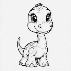 Fototapeta premium Adorable Cartoon Dinosaur Character with Big Eyes, Cute Smile and Playful Expression Perfect for Kids' Illustrations and Fun Activities