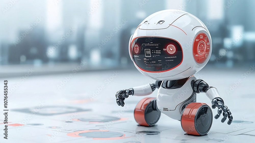 Aufkleber Futuristic robotic assistant with an advanced interface helping a human in a high tech environment symbolizing innovation in and robotics