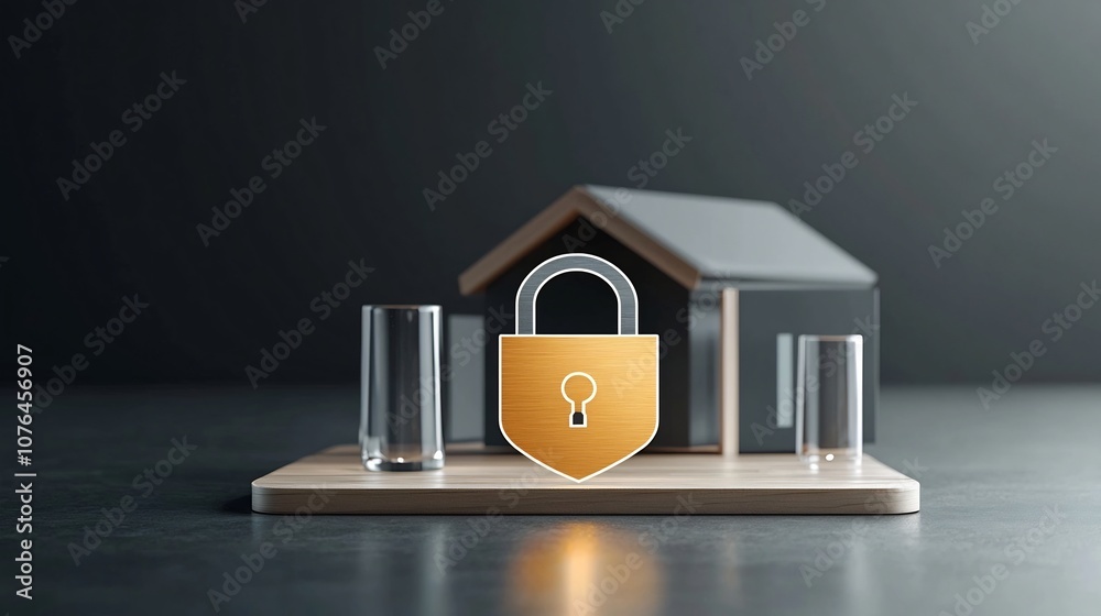 Poster Bright padlock and shield icon symbolizing the trusted security technology essential for protecting smart homes digital environments and connected devices from cyber threats and unauthorized access