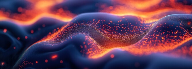 Fototapeta premium Abstract glowing wave of orange and blue with sparkles