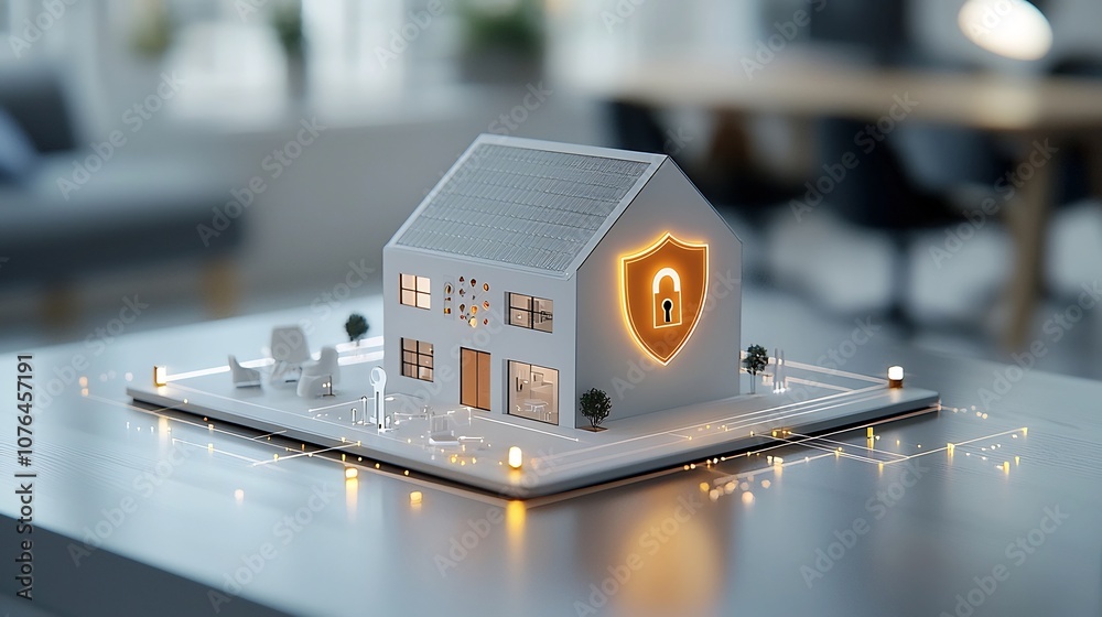 Leinwandbilder Secure and Private Contemporary Smart Home with Bright Shield and Lock Overlay Emphasizing Advanced Security and Privacy Features
