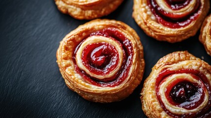 Fototapeta premium Delicious Pastry Swirls on Dark Surface