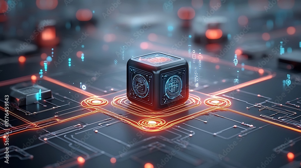 Poster Abstract digital network with glowing holograms and interconnected light trails symbolizing the concept of advanced connectivity and technological innovation