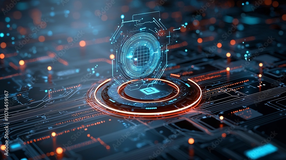 Poster Futuristic digital network with glowing holograms and interconnected light trails in mid air symbolizing advanced connectivity and technological innovation