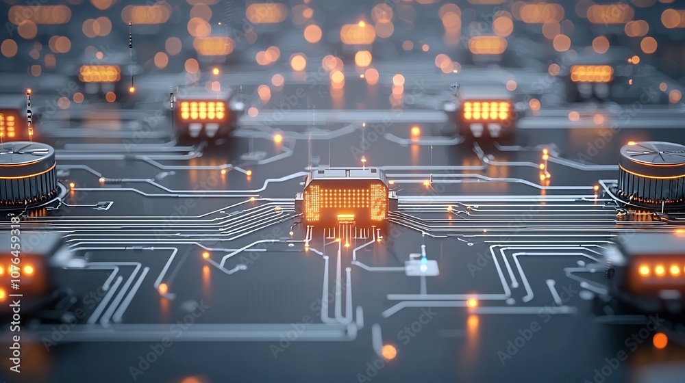 Aufkleber Glowing holographic display showcasing an interconnected network of data nodes illustrating the smooth flow of digital connectivity and the dynamic nature of data driven technology