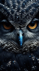 Occhi da gufo. Macro foto. Colorato.