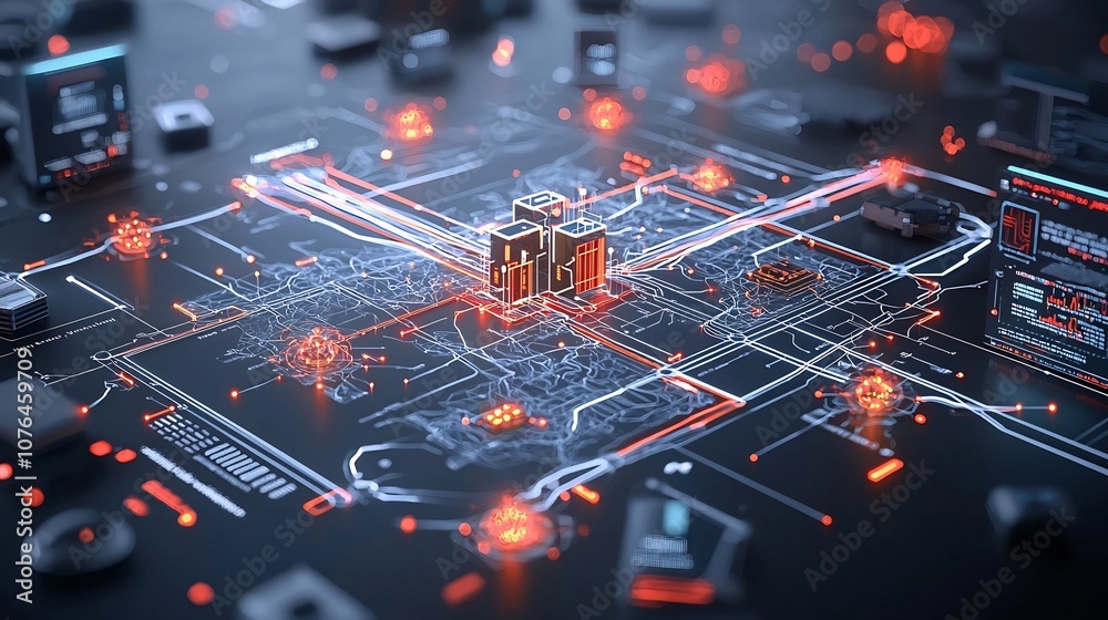 Aufkleber Holographic Digital Map with Dynamic Light Streams Linking Data Nodes Showcasing a Visually Striking Concept of Digital Connectivity and Data Driven Insights